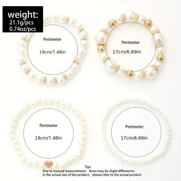 4-Pieces: Elegant White Faux Pearls Beaded Handmade Hand String Jewelry Set - Image 3