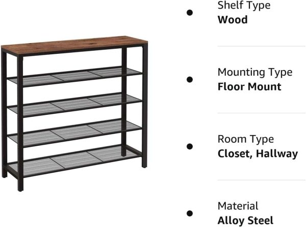 INDESTIC Shoe Rack, Shoe Organizer for Closet with 4 Mesh Shelves and Large Top for Bags ULBS015B03 - Image 9