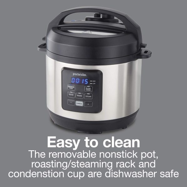 Proctor-Silex Simplicity 4-in-1 Electric Pressure Cooker, 3 Quart Multi-Function With Slow Cook, Steam, Sauté, Rice, Stainless Steel - Image 2