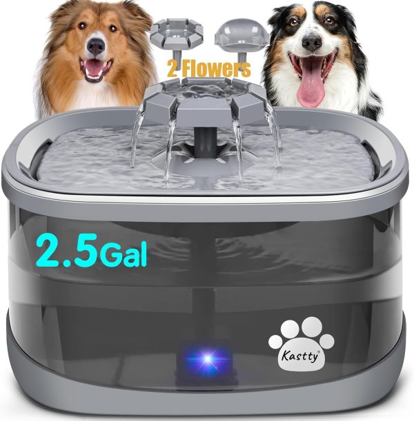 2.5Gal/9.5L Dog Water Fountain Extra Large Pet Fountain 3 Flow Modes Cat Fountain w/Larger Filter Super Filtration& Smart LED Pump& Safe Touch Tech, BPA-Free, Quiet, Ideal for Large Dogs Pets
