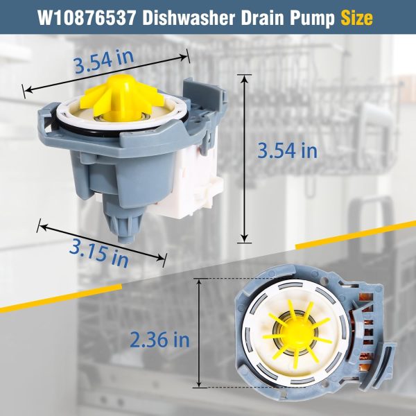 Upgraded W10876537 W10724439 PS11738151 Dishwasher Drain Pump Compatible With whirlpool, kenmore Dishwasher Replaces AP6004843, 4454971, OEM Quality - Image 3
