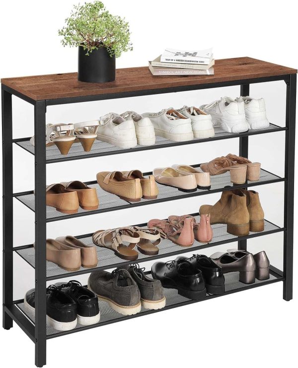 INDESTIC Shoe Rack, Shoe Organizer for Closet with 4 Mesh Shelves and Large Top for Bags ULBS015B03 - Image 7