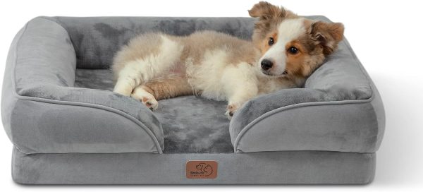 Orthopedic Dog Bed for Medium Dogs – Waterproof Dog Sofa Beds Medium, Supportive Foam Pet Couch Bed with Removable Washable Cover, Waterproof Lining and Nonskid Bottom, Grey, 28″x23″x6.5″