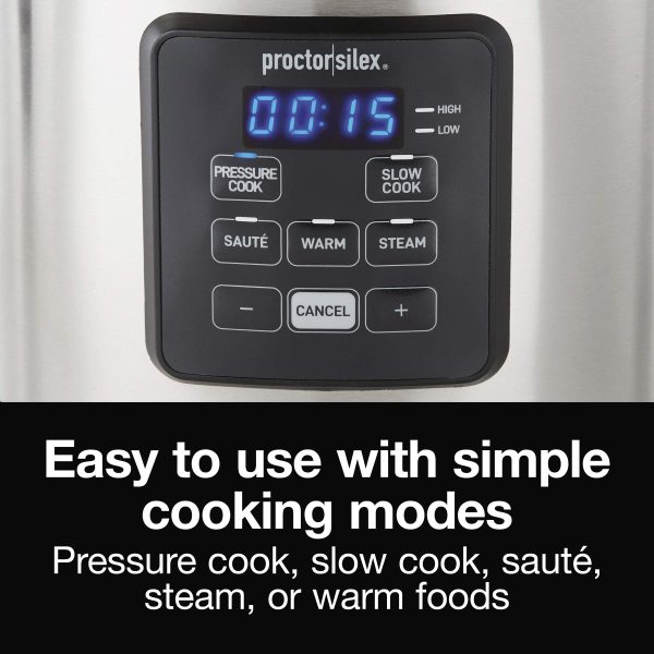 Proctor-Silex Simplicity 4-in-1 Electric Pressure Cooker, 3 Quart Multi-Function With Slow Cook, Steam, Sauté, Rice, Stainless Steel - Image 6