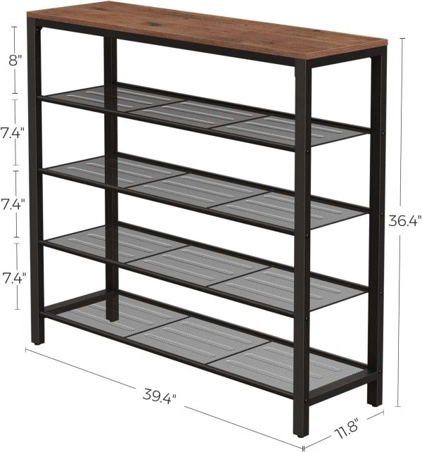 INDESTIC Shoe Rack, Shoe Organizer for Closet with 4 Mesh Shelves and Large Top for Bags ULBS015B03 - Image 6