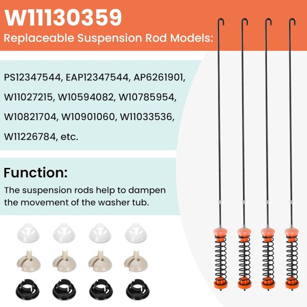 W11130359 Washer Suspension Rod Kit Part Compatible with Whirlpool Maytag Kenmore WTW7040DW1 MVWB765FW1 110.2613241 Washing Machine, Replaces W10901060,W11033536,AP6261901,W10594082 - Image 4