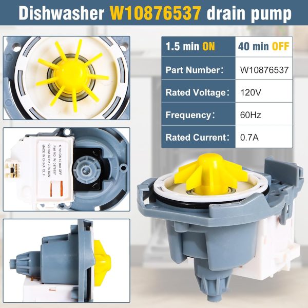 Upgraded W10876537 W10724439 PS11738151 Dishwasher Drain Pump Compatible With whirlpool, kenmore Dishwasher Replaces AP6004843, 4454971, OEM Quality - Image 4