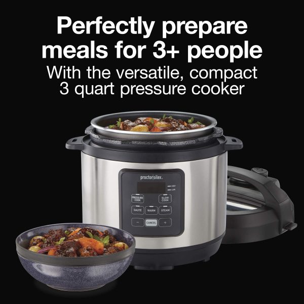 Proctor-Silex Simplicity 4-in-1 Electric Pressure Cooker, 3 Quart Multi-Function With Slow Cook, Steam, Sauté, Rice, Stainless Steel - Image 7