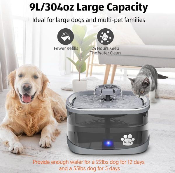 2.5Gal/9.5L Dog Water Fountain Extra Large Pet Fountain 3 Flow Modes Cat Fountain w/Larger Filter Super Filtration& Smart LED Pump& Safe Touch Tech, BPA-Free, Quiet, Ideal for Large Dogs Pets - Image 4