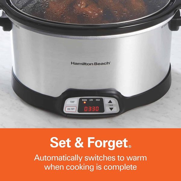 8 Quart Programmable Slow Cooker with Three Temperature Settings, Dishwasher Safe Crock and Lid, Silver (33480) - Image 4