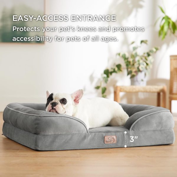 Orthopedic Dog Bed for Medium Dogs – Waterproof Dog Sofa Beds Medium, Supportive Foam Pet Couch Bed with Removable Washable Cover, Waterproof Lining and Nonskid Bottom, Grey, 28″x23″x6.5″ - Image 2