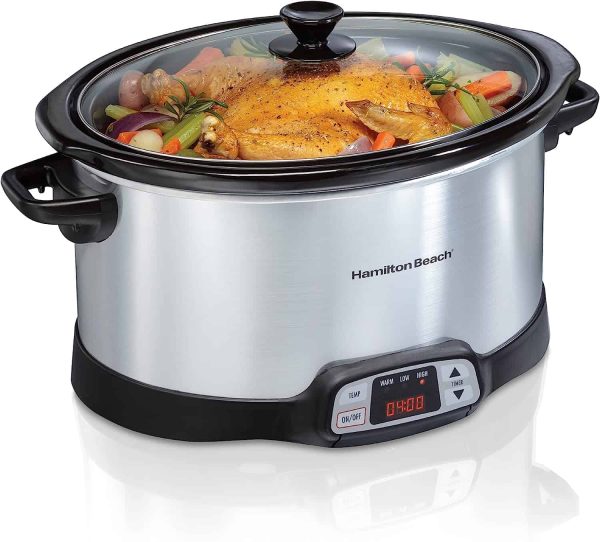 8 Quart Programmable Slow Cooker with Three Temperature Settings, Dishwasher Safe Crock and Lid, Silver (33480)