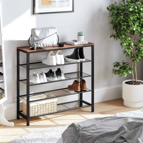 INDESTIC Shoe Rack, Shoe Organizer for Closet with 4 Mesh Shelves and Large Top for Bags ULBS015B03 - Image 3