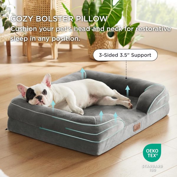 Orthopedic Dog Bed for Medium Dogs – Waterproof Dog Sofa Beds Medium, Supportive Foam Pet Couch Bed with Removable Washable Cover, Waterproof Lining and Nonskid Bottom, Grey, 28″x23″x6.5″ - Image 4