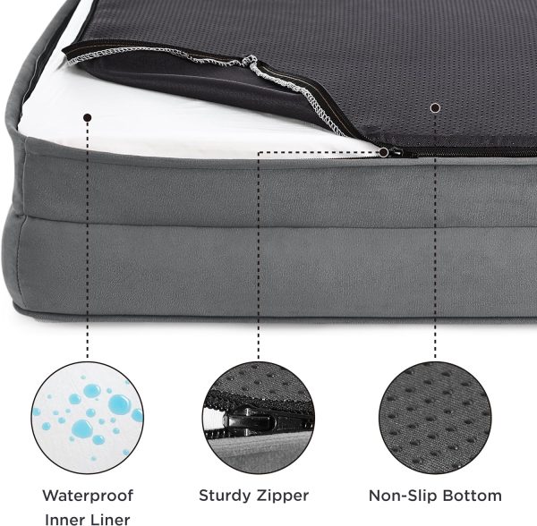 Orthopedic Dog Bed for Medium Dogs – Waterproof Dog Sofa Beds Medium, Supportive Foam Pet Couch Bed with Removable Washable Cover, Waterproof Lining and Nonskid Bottom, Grey, 28″x23″x6.5″ - Image 3