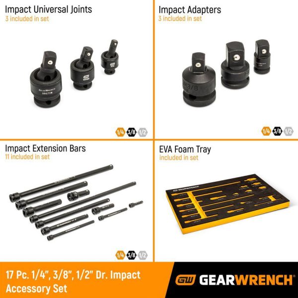 86524 1/4 in., 3/8 in., 1/2 in. Impact Drive Tool Accessories Set with EVA Foam Tray (17-Pieces) - Image 2
