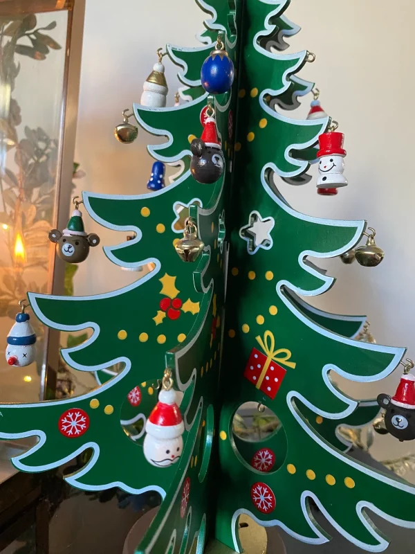 Wooden Christmas Tree Decoration Xmas Handmade Ornament Green & White Centerpiece Ornament Indoor Decor Gift 35cm - Image 4