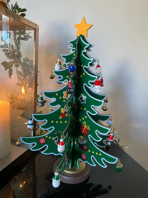 Wooden Christmas Tree Decoration Xmas Handmade Ornament Green & White Centerpiece Ornament Indoor Decor Gift 35cm