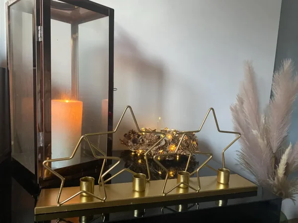 Christmas Star Taper Candle Holder Decorative Festive Ornament Holds 4 Taper Candles Decor Home Silver/Gold