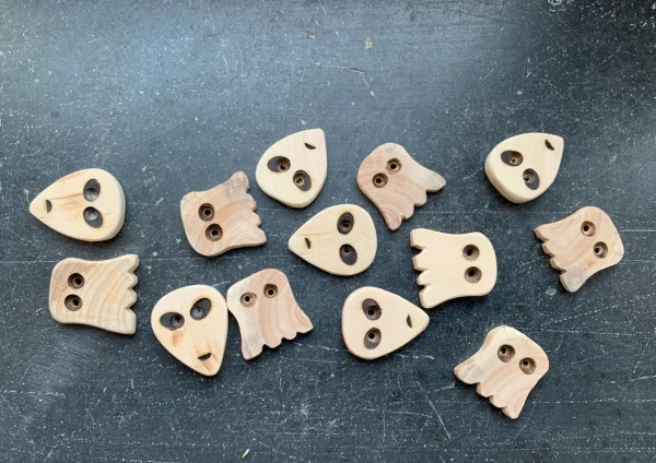 Halloween Wooden Buttons Pack of 6 – Ghosts & Aliens – Handcrafted