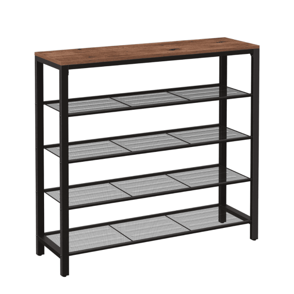 INDESTIC Shoe Rack, Shoe Organizer for Closet with 4 Mesh Shelves and Large Top for Bags ULBS015B03