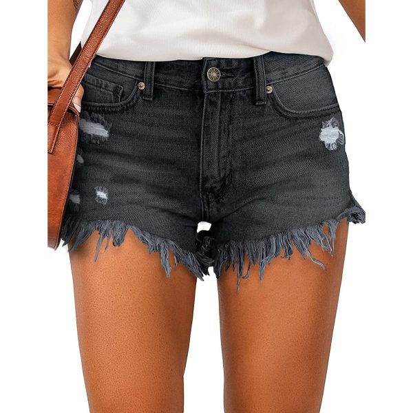 Women's Casual Denim Shorts Frayed Raw Hem Ripped Jeans Shorts - Image 6