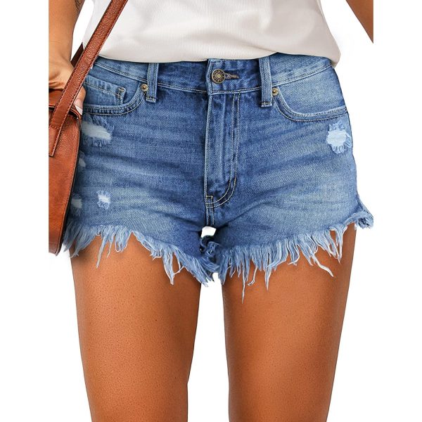 Women's Casual Denim Shorts Frayed Raw Hem Ripped Jeans Shorts - Image 8