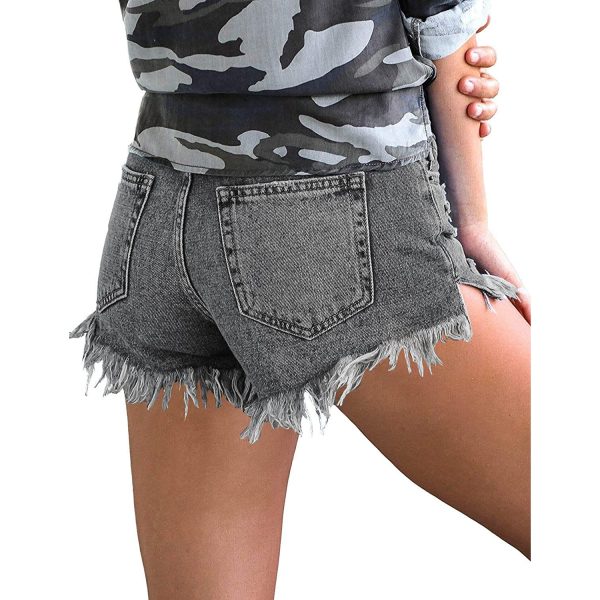 Women's Casual Denim Shorts Frayed Raw Hem Ripped Jeans Shorts - Image 5