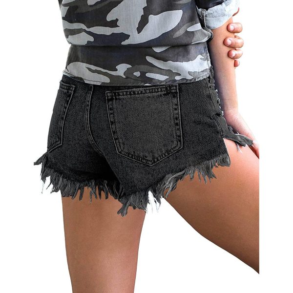 Women's Casual Denim Shorts Frayed Raw Hem Ripped Jeans Shorts - Image 7